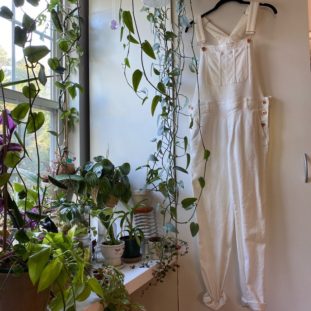 white denim overalls